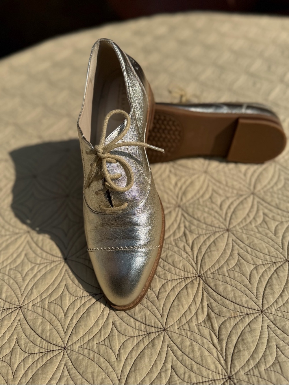 Cole Haan Metallic Gold Leather Lace-Up Oxford Flats - Picture 3 of 4